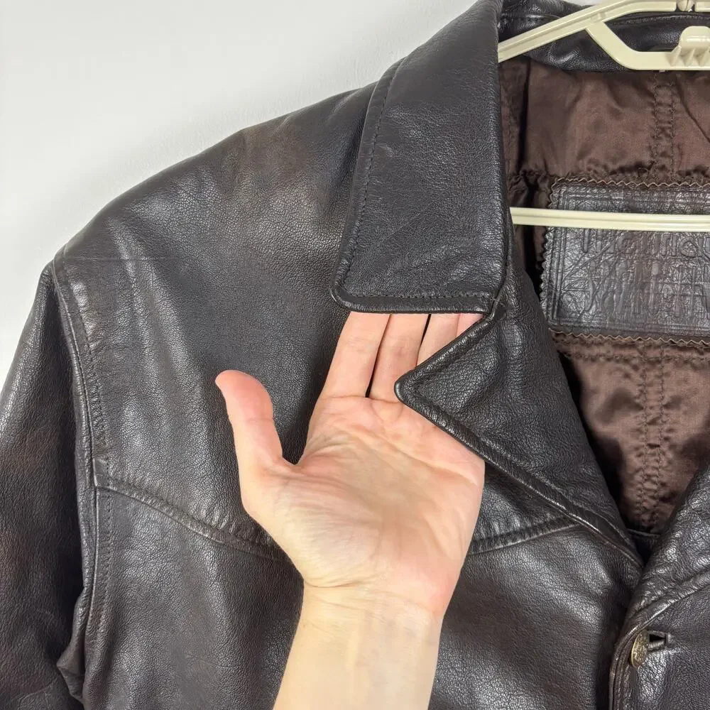 VINTAGE Brown Leather Jacket Distressed Patina size 54 (52